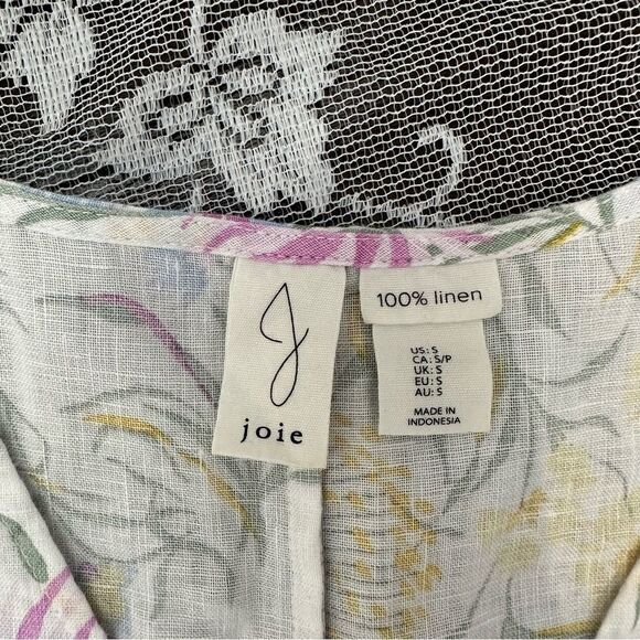 Joie Floral 100% Linen Ruffle Cap Sleeve V-Neck Dress Sz Small - Picture 6 of 9